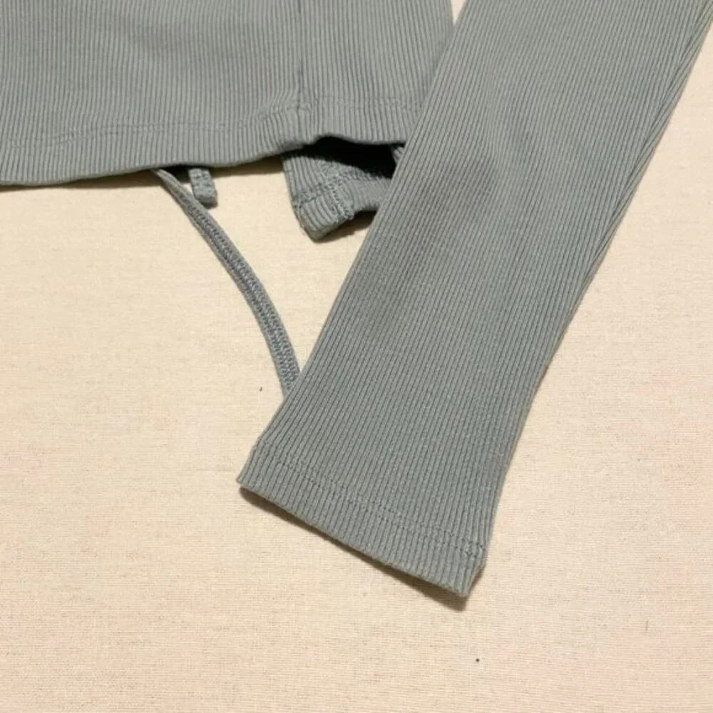 Aritzia Wilfred Tie Front Long Sleeve Ribbed Stretchy Crop Top  XXS - Picture 11 of 16